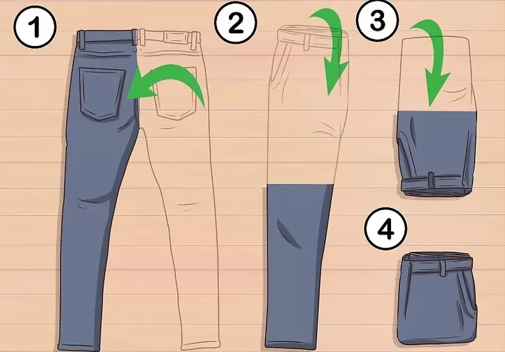 как компактно сложить джинсы в чемодан